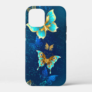 Goldene Schmetterlinge auf blauem Hintergrund Case-Mate iPhone Hülle