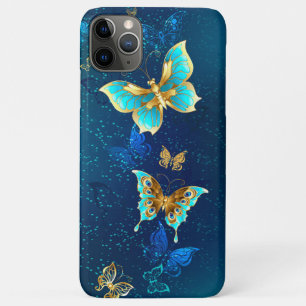 Goldene Schmetterlinge auf blauem Hintergrund Case-Mate iPhone Hülle