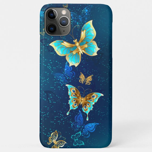 Goldene Schmetterlinge auf blauem Hintergrund Case-Mate iPhone Hülle (Rückseite)