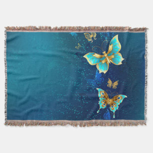 Goldene Schmetterlinge auf blauem Hintergrund Decke