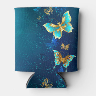 Goldene Schmetterlinge auf blauem Hintergrund Dosenkühler
