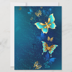 Goldene Schmetterlinge auf blauem Hintergrund Einladung