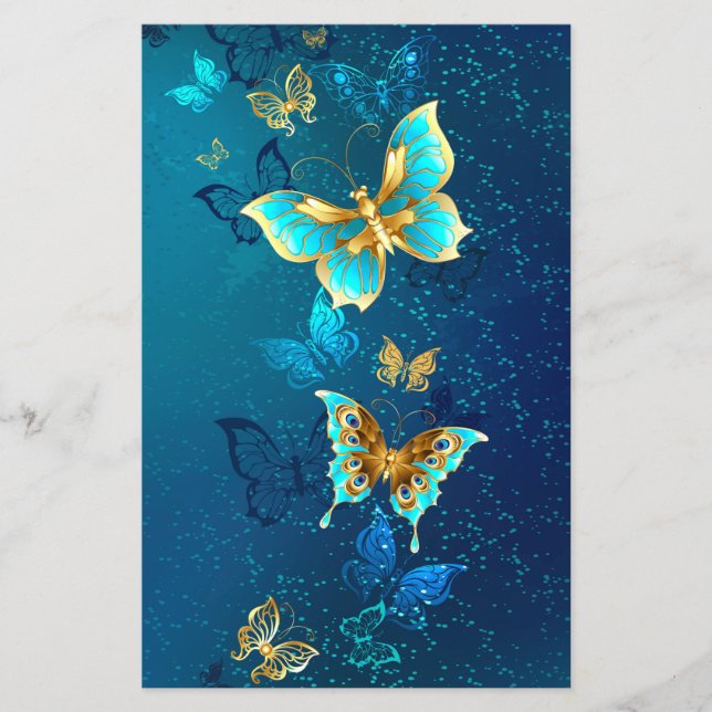 Goldene Schmetterlinge auf blauem Hintergrund Flyer (Vorne)