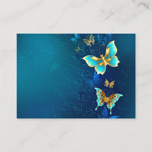 Goldene Schmetterlinge auf blauem Hintergrund Hinweiskarte (Vorderseite)