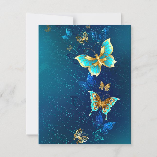 Goldene Schmetterlinge auf blauem Hintergrund Karte (Vorderseite)