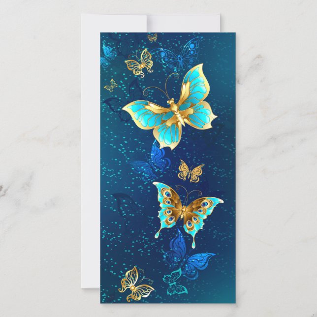Goldene Schmetterlinge auf blauem Hintergrund Karte (Vorderseite)
