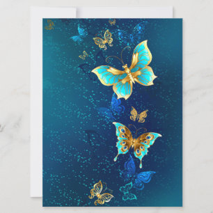 Goldene Schmetterlinge auf blauem Hintergrund Karte