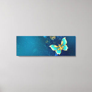 Goldene Schmetterlinge auf blauem Hintergrund Leinwanddruck