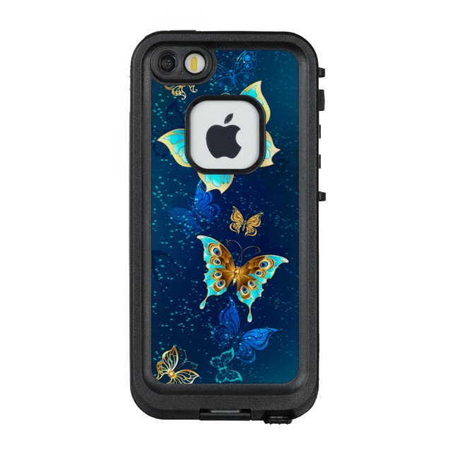 Goldene Schmetterlinge auf blauem Hintergrund LifeProof iPhone Hülle (Rückseite)