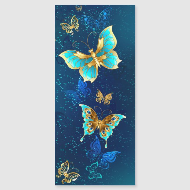Goldene Schmetterlinge auf blauem Hintergrund Magneteinladung (Vorderseite)