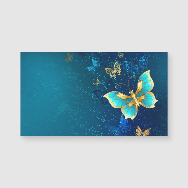 Goldene Schmetterlinge auf blauem Hintergrund Magnetkarte (Vorderseite)