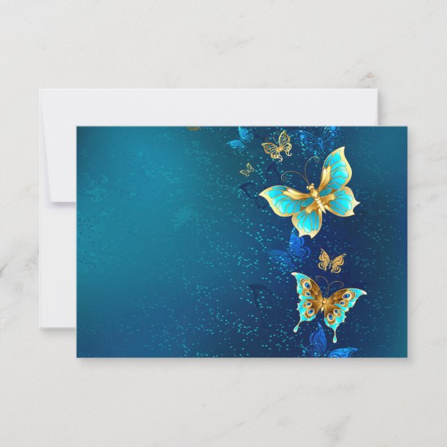 Goldene Schmetterlinge auf blauem Hintergrund Mitteilungskarte (Vorderseite)