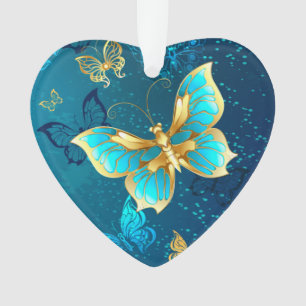 Goldene Schmetterlinge auf blauem Hintergrund Ornament