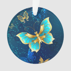 Goldene Schmetterlinge auf blauem Hintergrund Ornament
