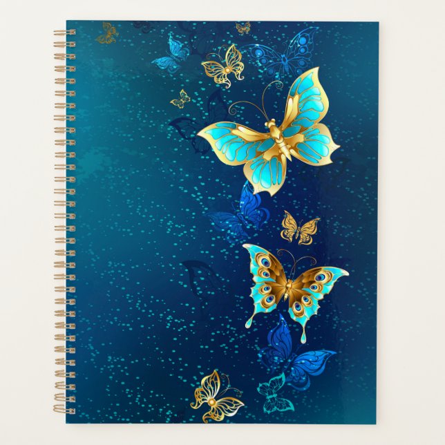 Goldene Schmetterlinge auf blauem Hintergrund Planer (Vorderseite)