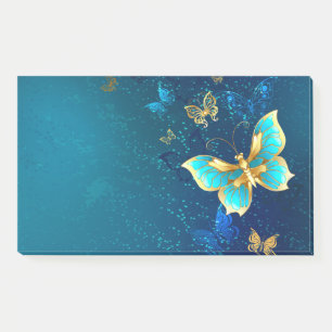 Goldene Schmetterlinge auf blauem Hintergrund Post-it Klebezettel