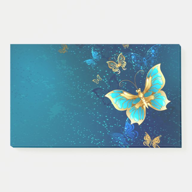 Goldene Schmetterlinge auf blauem Hintergrund Post-it Klebezettel (Vorderseite)
