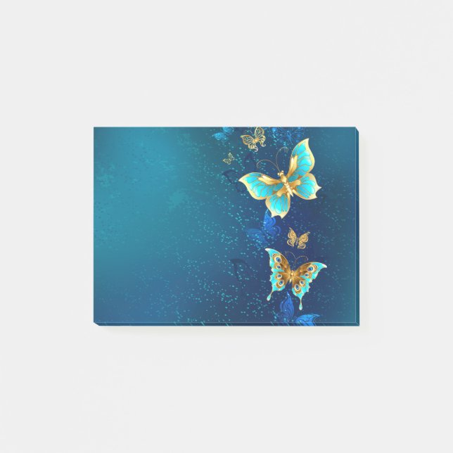 Goldene Schmetterlinge auf blauem Hintergrund Post-it Klebezettel (Vorderseite)
