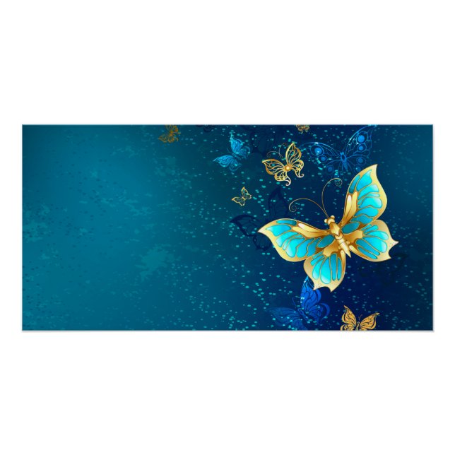 Goldene Schmetterlinge auf blauem Hintergrund Poster (Vorderseite)