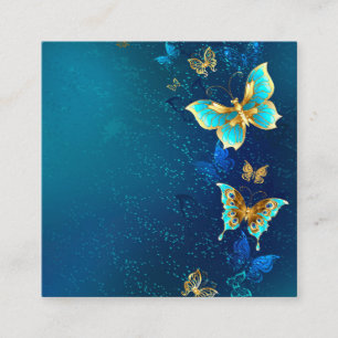 Goldene Schmetterlinge auf blauem Hintergrund Quadratische Visitenkarte