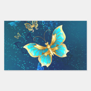 Goldene Schmetterlinge auf blauem Hintergrund Rechteckiger Aufkleber