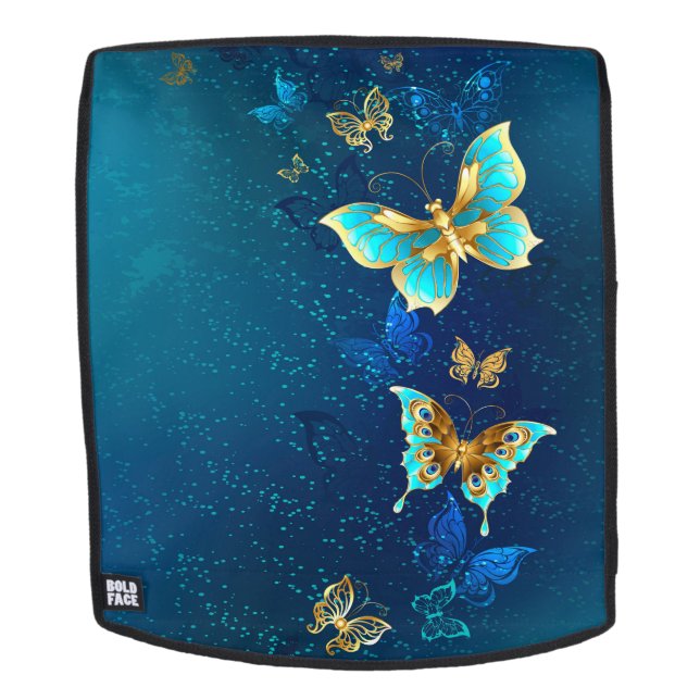 Goldene Schmetterlinge auf blauem Hintergrund Rucksack (Abnehmbare Front)