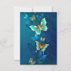 Goldene Schmetterlinge auf blauem Hintergrund Save The Date