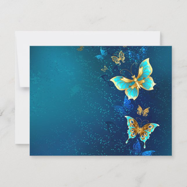 Goldene Schmetterlinge auf blauem Hintergrund Save The Date (Vorderseite)