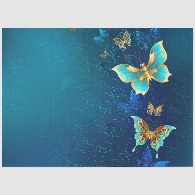 Goldene Schmetterlinge auf blauem Hintergrund Seidenpapier (Vorderseite)