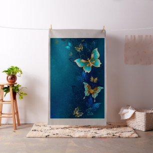 Goldene Schmetterlinge auf blauem Hintergrund Stoff