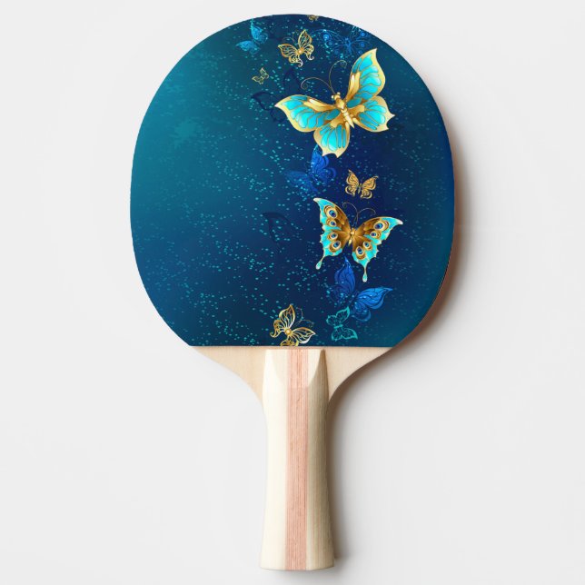 Goldene Schmetterlinge auf blauem Hintergrund Tischtennis Schläger (Vorderseite)