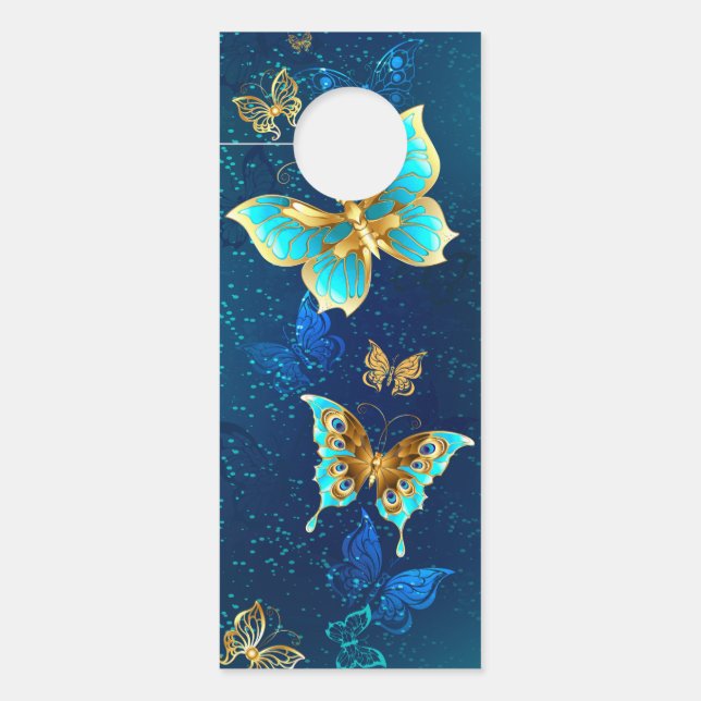 Goldene Schmetterlinge auf blauem Hintergrund Türanhänger (Vorderseite)