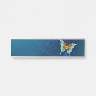 Goldene Schmetterlinge auf blauem Hintergrund Türschild