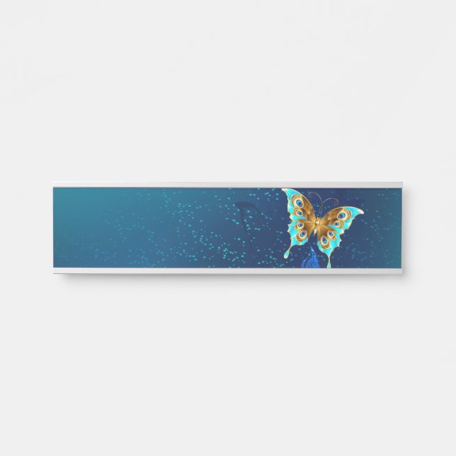 Goldene Schmetterlinge auf blauem Hintergrund Türschild (Vorderseite )
