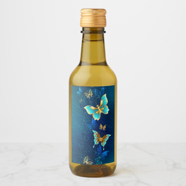 Goldene Schmetterlinge auf blauem Hintergrund Weinetikett (Vorderseite)