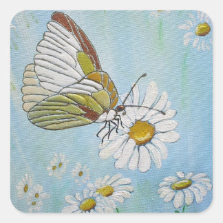 Goldene Schmetterlinge auf der Weißen Daisy Quadratischer Aufkleber