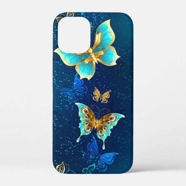 Goldene Schmetterlinge auf einem blauen Hintergrun Case-Mate iPhone Hülle (Rückseite)