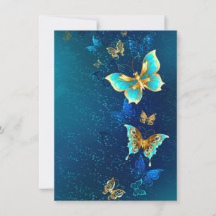 Goldene Schmetterlinge auf einem blauen Hintergrun Einladung