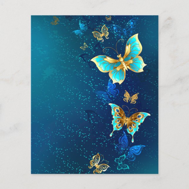 Goldene Schmetterlinge auf einem blauen Hintergrun Flyer (Vorne)
