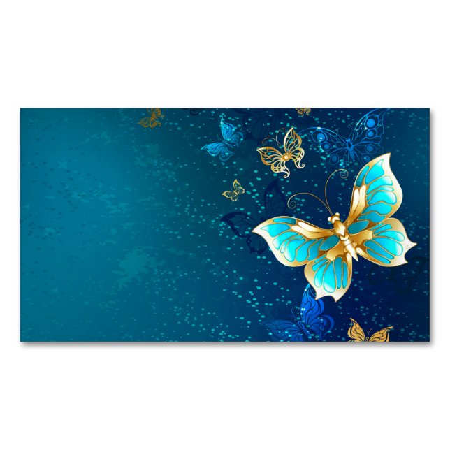 Goldene Schmetterlinge auf einem blauen Hintergrun Magnetische Visitenkarte (Vorderseite)