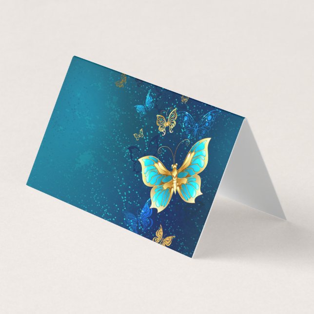 Goldene Schmetterlinge auf einem blauen Hintergrun Visitenkarten (Vorderseite)