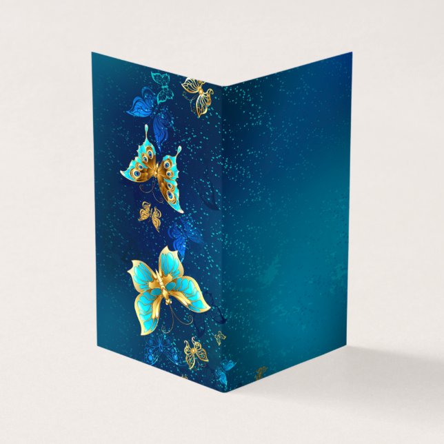Goldene Schmetterlinge auf einem blauen Hintergrun Visitenkarten (Vorderseite)