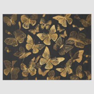Goldene Schmetterlinge auf schwarz Seidenpapier