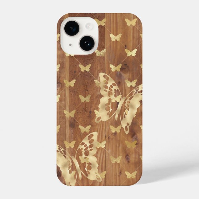 Goldene Schmetterlinge aus Holz iPhone 14 Hüllen Hülle (Rückseite)