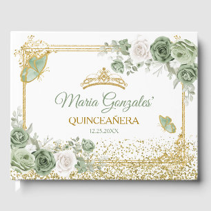 Goldene Schmetterlinge aus Quinceñera Sage Green C Gästebuch