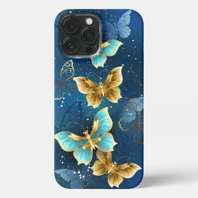 Goldene Schmetterlinge iPhone 13 Pro Max Hülle (Rückseite)