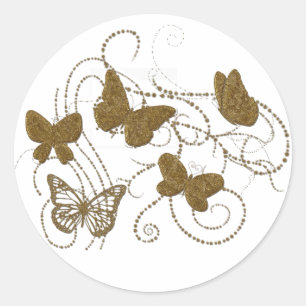 Goldene Schmetterlinge mit goldenen Wirbel Runder Aufkleber
