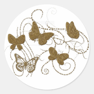 Goldene Schmetterlinge mit goldenen Wirbel Runder Aufkleber