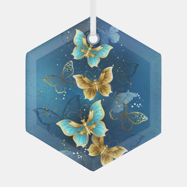 Goldene Schmetterlinge Ornament Aus Glas (Vorderseite)