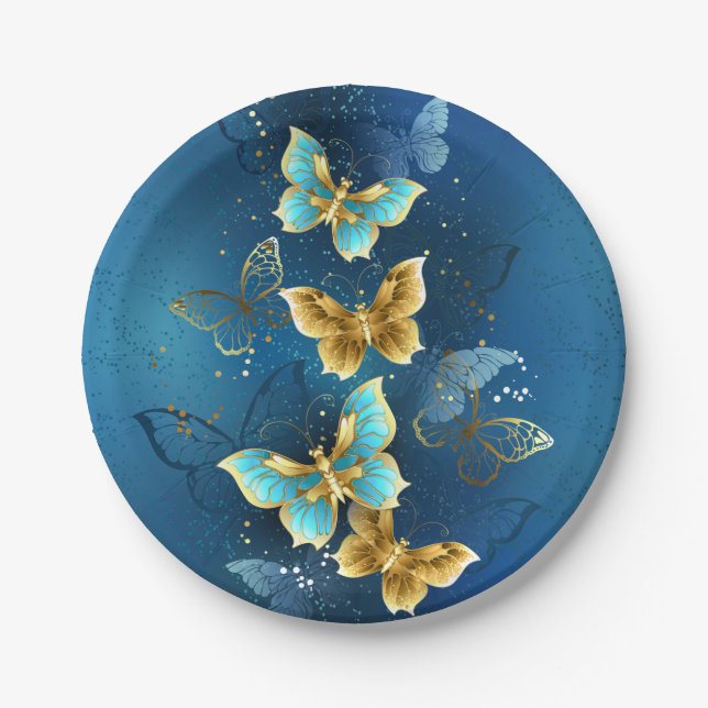 Goldene Schmetterlinge Pappteller (Vorderseite)